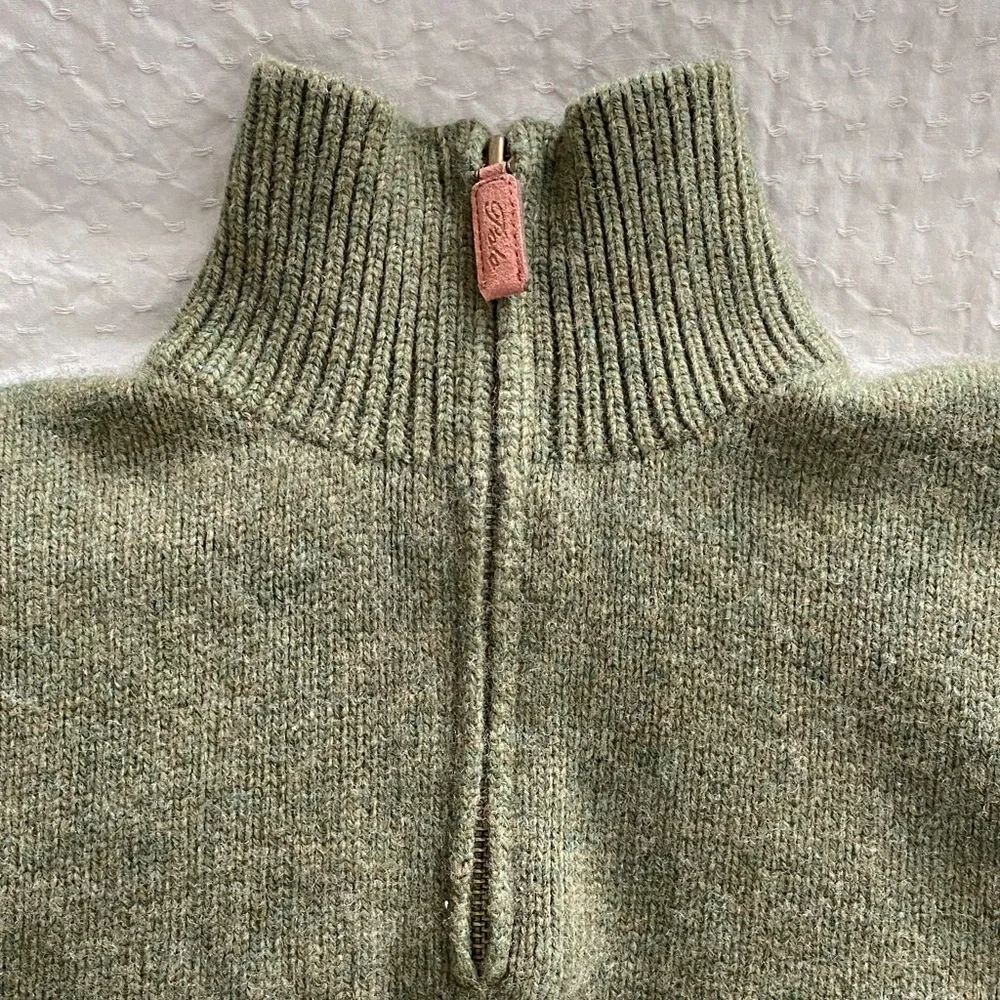 Vintage 90s Polo Ralph Lauren High Neck Men's Green Wool Half Zip-Up Sweater